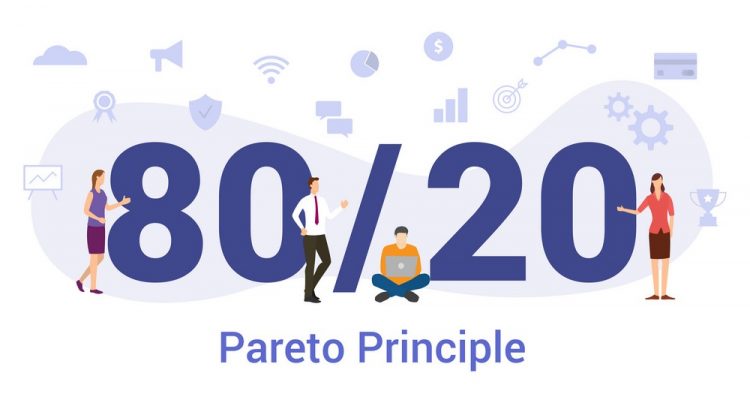 80/20 rule pareto business concept with big word or text and team people with modern flat style - vector illustration